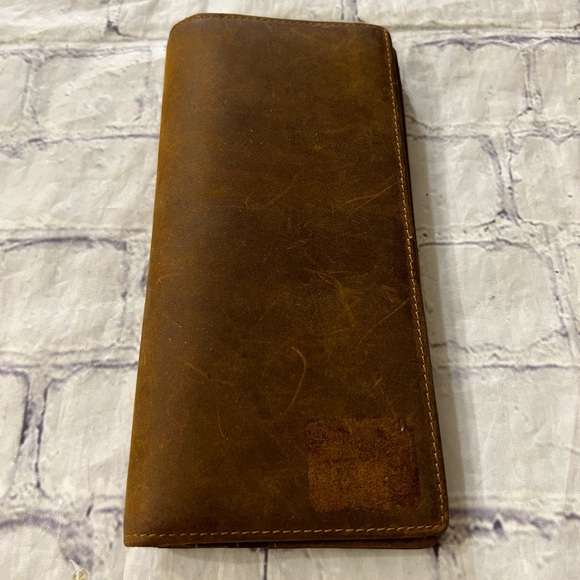 LEEMAN GENUINE CALFSKIN LEATHER BROWN TALL TRAVEL WALLET - Picture 1 of 6